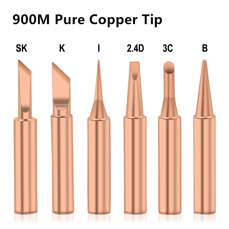 6pcs Pure Copper 900M-T Series Soldering Iron Tip Welding Tips Solder Iron Tip Lead-free Solder Tips Welding Head Soldering Tool