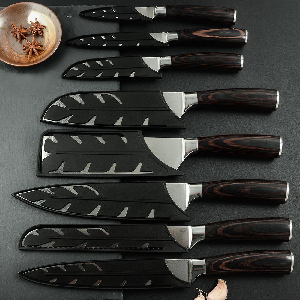 Sowoll Kitchen Chef Knives Set Stainless Steel Sharp Blade Knife Holder Damascus Veins Blade Magnetic Wall Knife Holder Tools