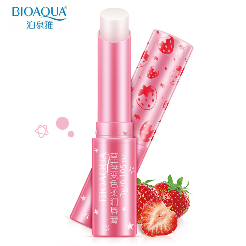 BIOAQUA Strawberry Change Color Moisturizing Lip Balm Lips Care Cosmetics Reduces Lipstick Firming Lip Color Hydrating 3g