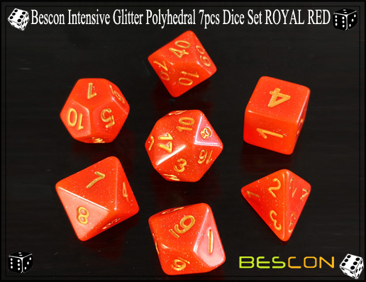 Bescon Intensive Glitter Polyhedral 7pcs Dice Set ROYAL RED-2