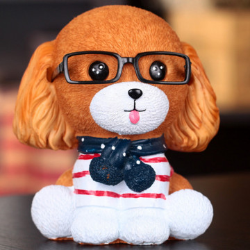 High Quality Creative Glasses Dog Resin Adorable Puppy Dog Money Boxes Kid Coin Bank Saving Box Piggy Bank