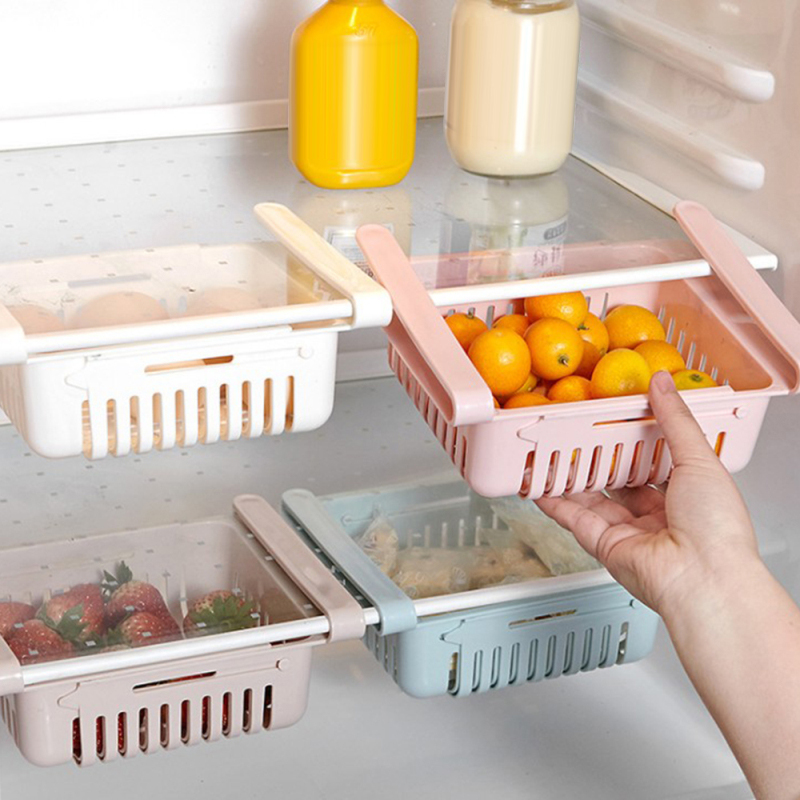 Kitchen Accessoies Adjustable Refrigerator Storage Rack Fridge Freezer Shelf Holder Pull-out Drawer Organiser Shelf Plate Layer