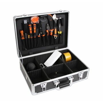 Aluminum tool case Metal toolbox Impact resistance Electrician instrument equipment box with adjust the insert & Shoulder strap