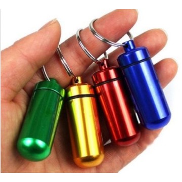 Small metal container aluminum pillbox Storage holder keychain medicine packing store pills or small items Refillable Bottle