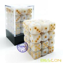 Bescon 12mm 6 Sided Dice 36 in Brick Box, 12mm Six Sided Die (36) Block of Dice, Marble White