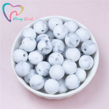 Teeny Teeth 10PCS Marble White Silicone Round Beads 9-19 MM Food Grade Nursing Teether Ball Chew Beads For Baby Teething Jewelry