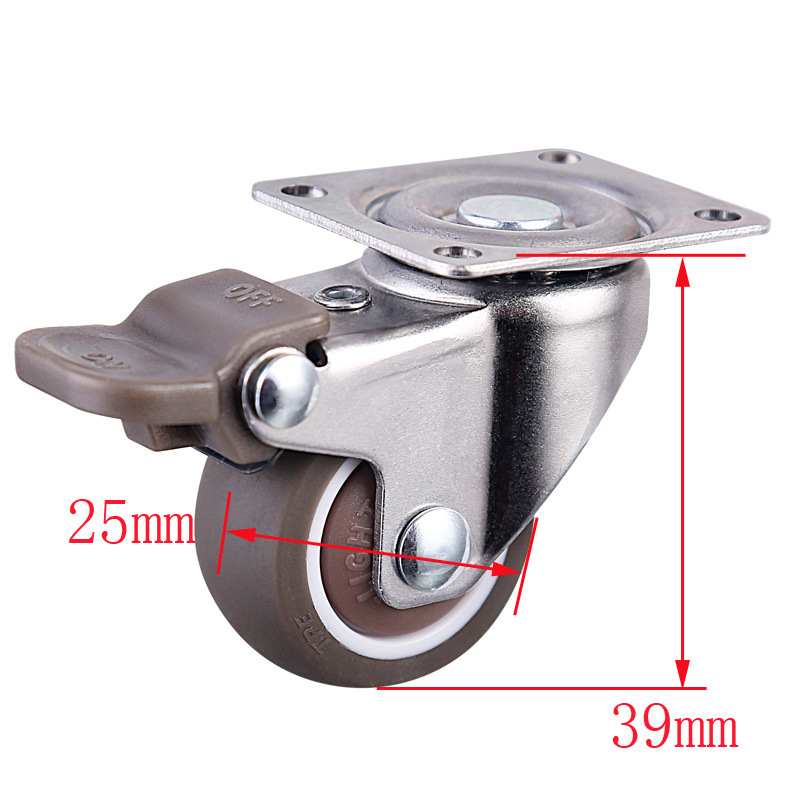 5 Pcs/Lot Casters Quality 1 Inch Tpe Universal Wheel With Brake Diameter 25mm Silent Bearing Tea Table Mini Home Caster