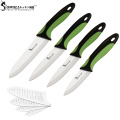 Sowoll 4PCS Ceramic Knives Set 3'' 4'' 5'' 6'' Paring Utility Slicing Chef Knife Green Handle White Blade Kitchen Knife Fruit