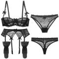 Varsbaby sexy lace 5 pcs bras+garters+panties+thongs+stockings underwear black/pink /white bra set