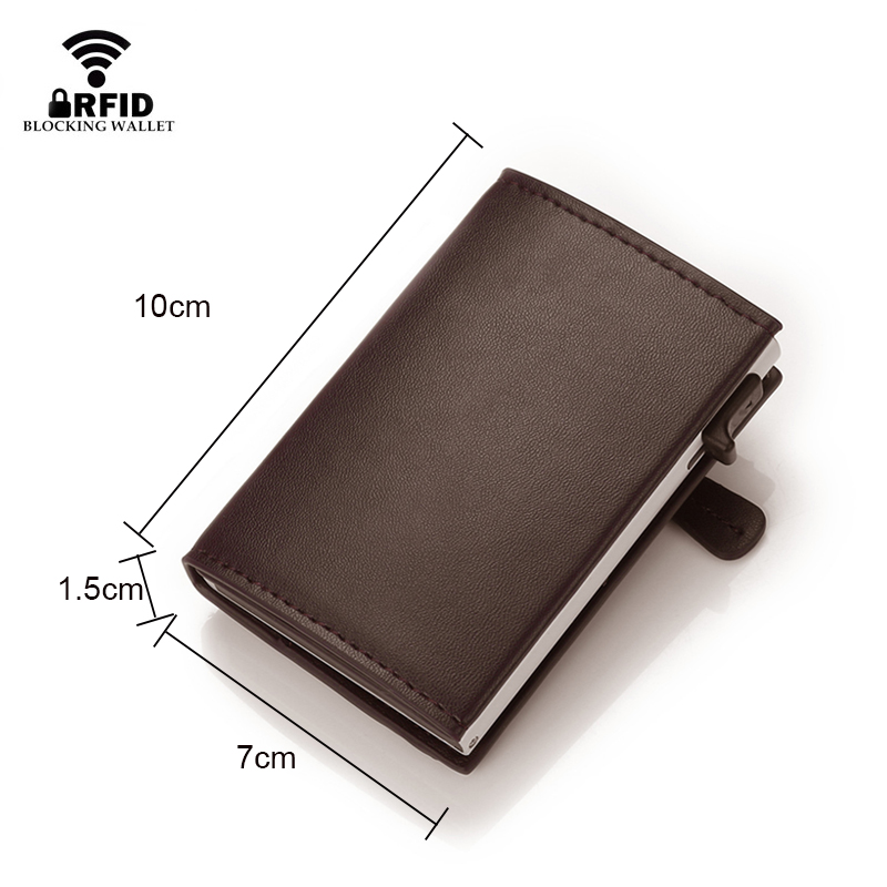 DIENQI Rfid Card Holder Wallet Genuine Leather Skin Metal Men Smart Minimalist Wallet 2020 Cardholder Spain Card Holder sticker