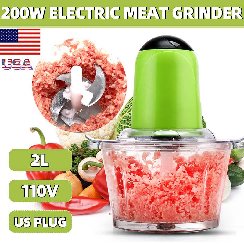 2L Capacity Meat Grinder Food Chopper Stainless Electric Kitchen Electric Chopper Meat Grinder Shredder Meat Slicer Cutter 110V