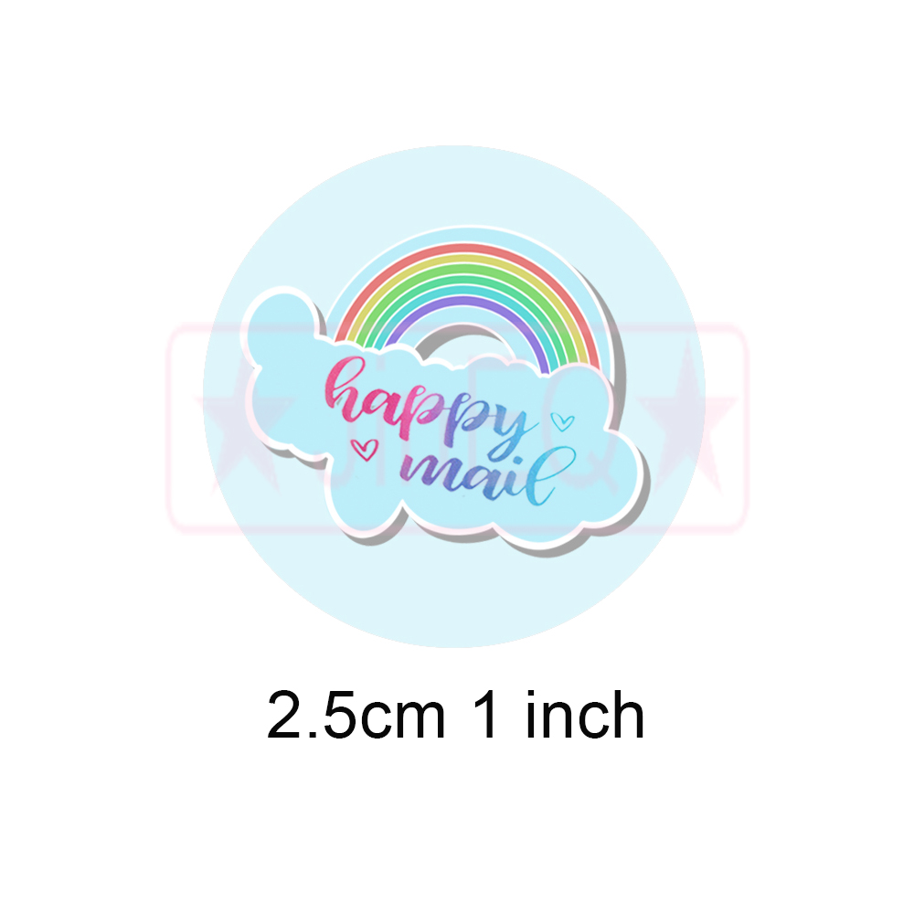 Paper Happy Mail Stickers 1'' 500pcs Round Adhesive Sticker for Business, Envelopes, Xmas Postcards,Mailing Packaging Labels