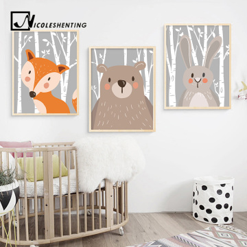 Rabbit Fox Bear Animal Nursery Posters and Prints Wall Art Canvas Painting Decorative Picture Nordic Style Kids Decoration