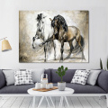 Wall Art Posters Animal Oil Painting On Canvas Wall Pictures Retro Nostalgia Two Brown Horses Dancing for Living Room Unframed