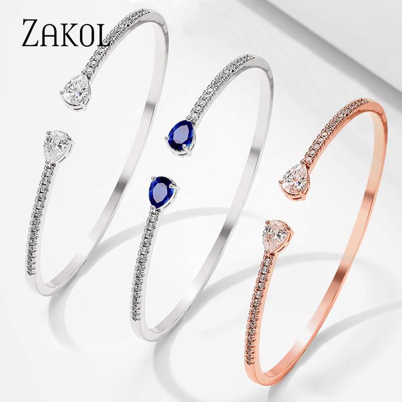 ZAKOL Luxuriously Women Wedding Party Adjustable Opening Bracelet Cubic Zirconi Bracelets Bangles Jewelry Gifts FSBP2218