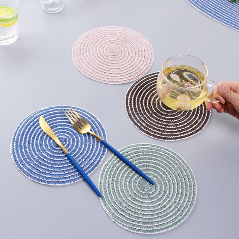 Cotton Yarn Ramie Round Placemat No Slip Dining Table Mat Disc Bowl Pads Drink Coasters Pot Holder Insulation Pad Kitchen Decor