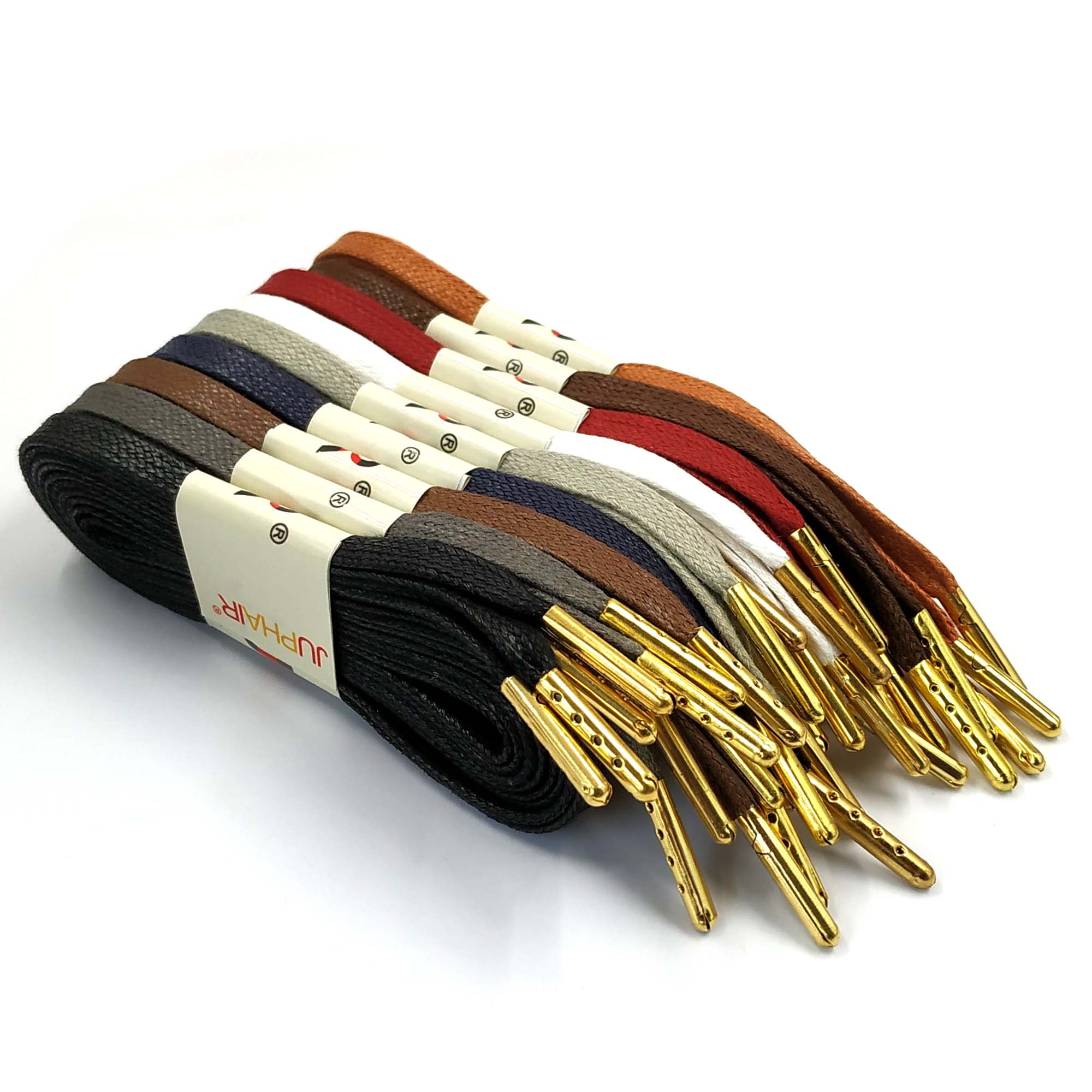 JUPHAIR 1 Pair Multi-Color Waxed Flat Shoelaces Dress with Metal Tips Leather Shoes Sneaker Durable Waterproof Laces