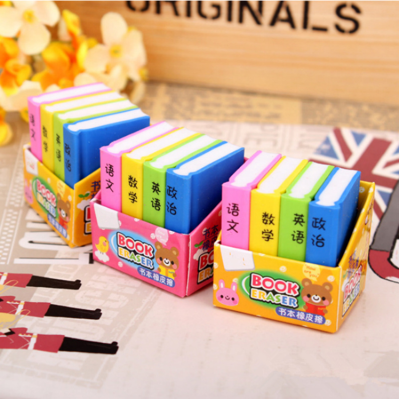 4 Pcs / Lot Creative Book Style Pencil Eraser Kid Stationery School Office Supply Children Education Gift H1466