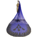 High Quality Gold Lace Appliques Blue Tulle Wedding Veils 1 Tier 3 M Cathedral Bridal Veil with Comb Voile Mariage Duvak