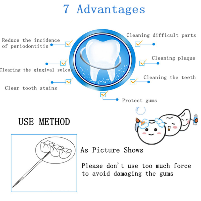 100pcs Double-headed Dental Brush Teeth Sticks Floss Pick Toothpick Tooth Clean Oral Care Interdental brush Food grade PP 6.3cm