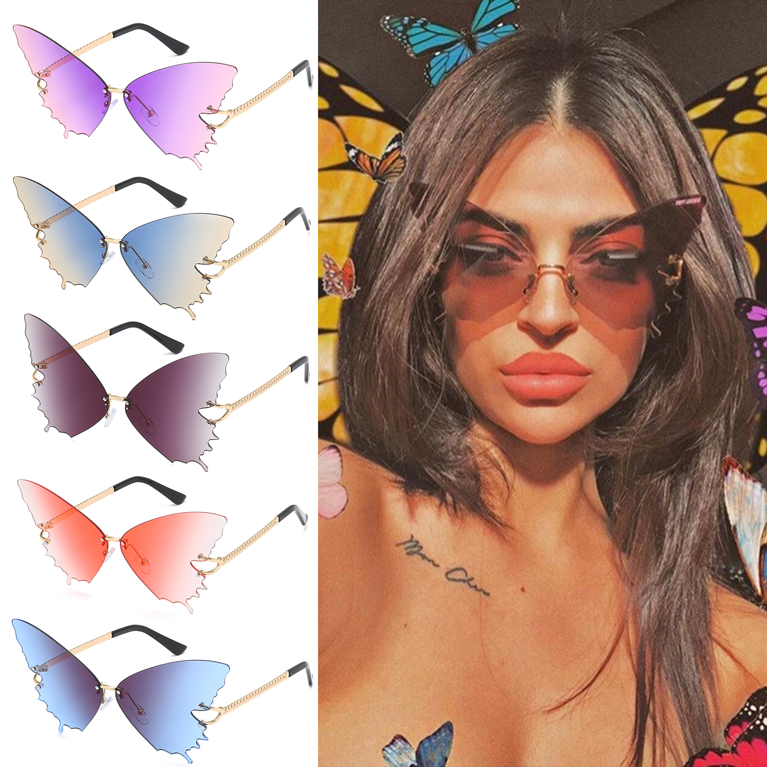 Fashion Sunglasses Women Retro Rimless Diamond Shape True Film Sun Glasses Ladies UV400 Trending Narrow Eyewear Streetwear