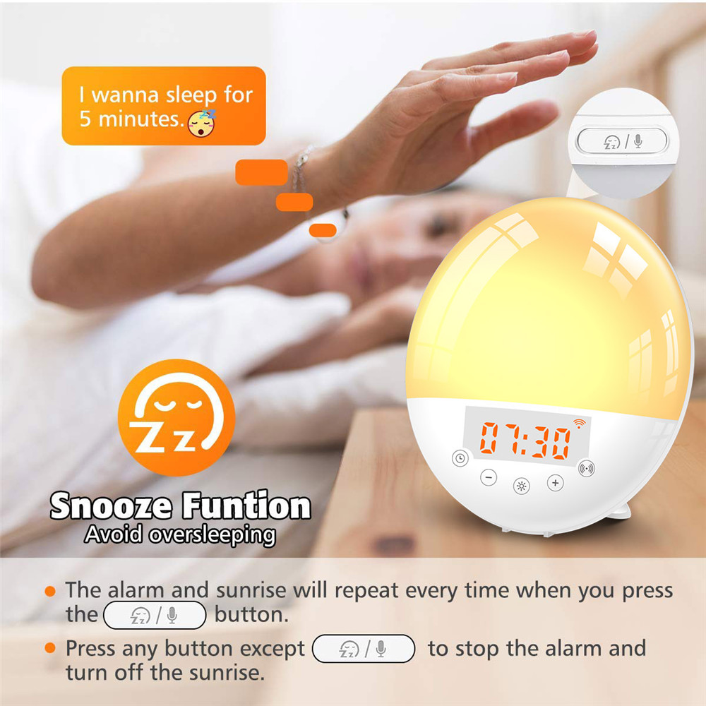 Smart WiFi Wake-Up Digital Alarm Clock Colorful Night Light Table Lamp with FM Radio Snooze Function Phone APP Voice Control