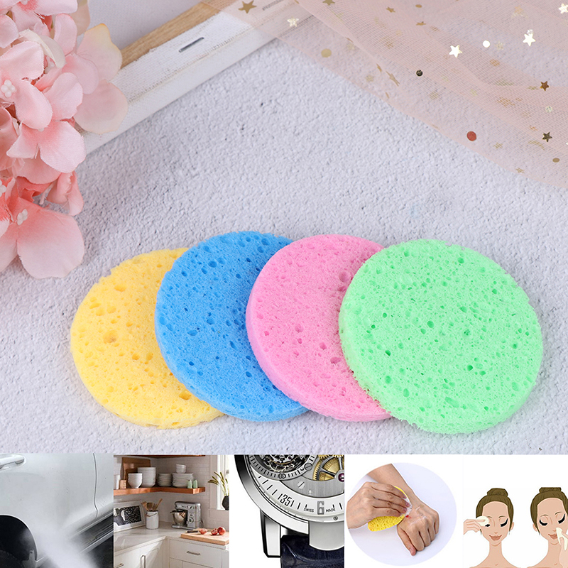 5pcs Face Washing Product Natural Wood Fiber Face Wash Cleansing Round Sponge Beauty Makeup Tools Cleaning High Quality