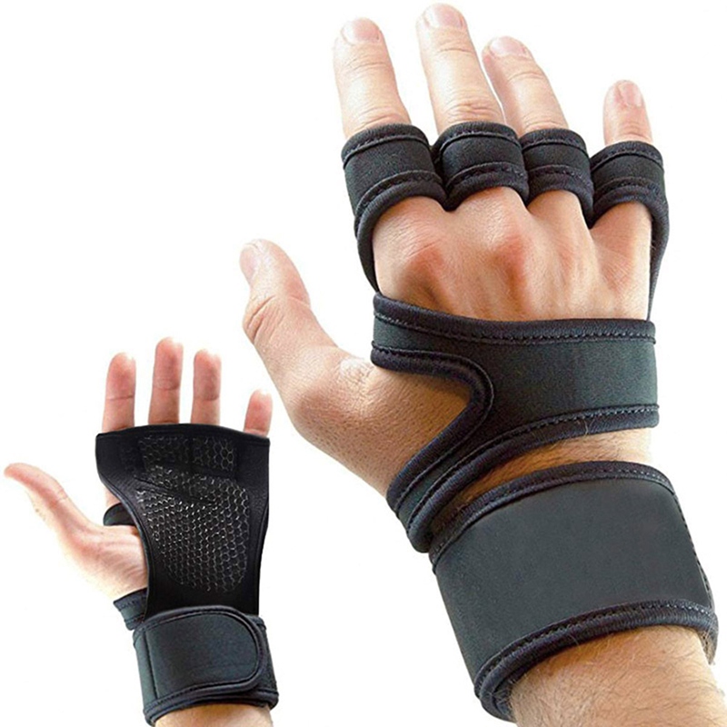 1 Pair Gym Fitness Gloves Hand Palm Protector with Wrist Wrap Support Workout Bodybuilding Power Weight Lifting