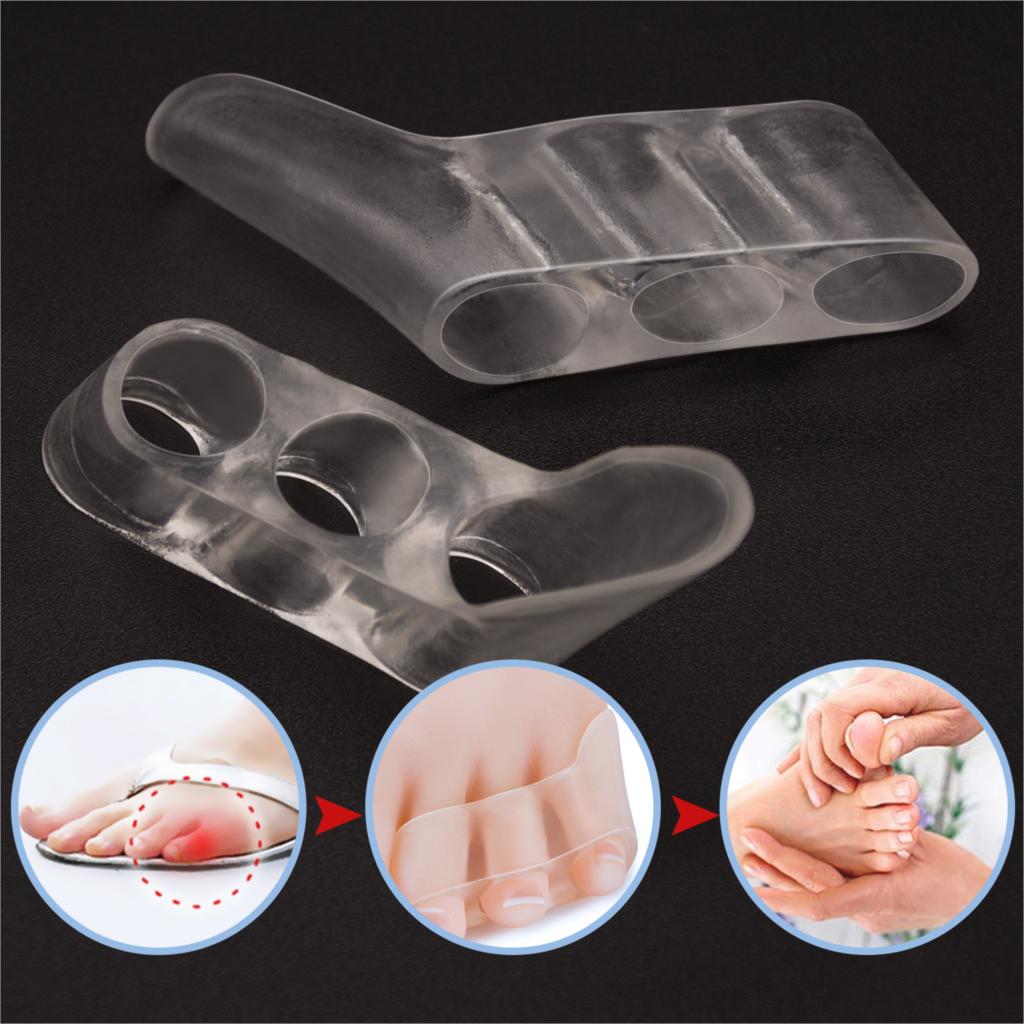 2pcs Pain Relief Toe Straightener Protector Three-hole Little Toe Separator Transparent Bunion Foot Care Tool C1603