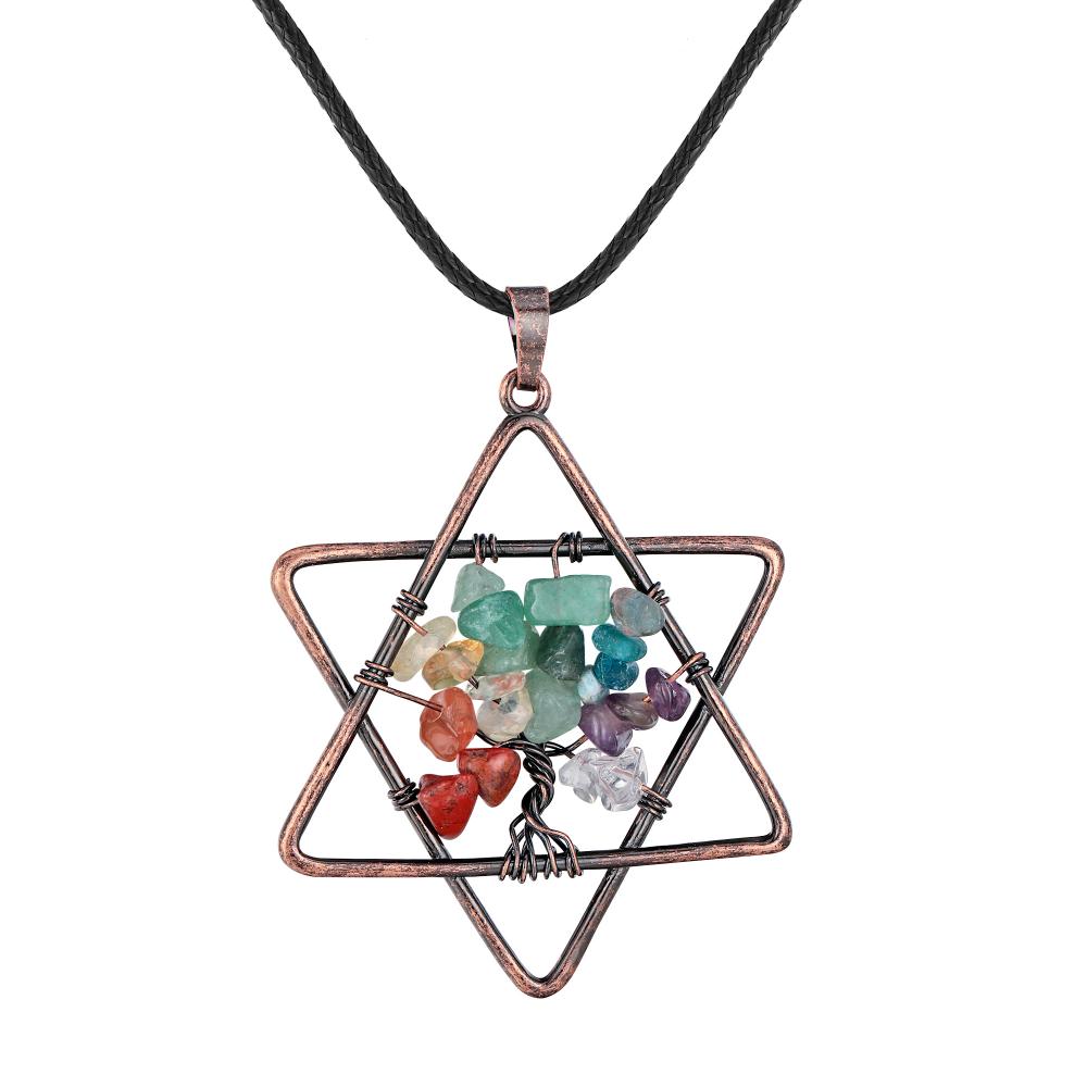 Pentagram Tree of Life pendant Necklace Women Girls Crystal Chakra Tumbled Stones Fashion Jewelry
