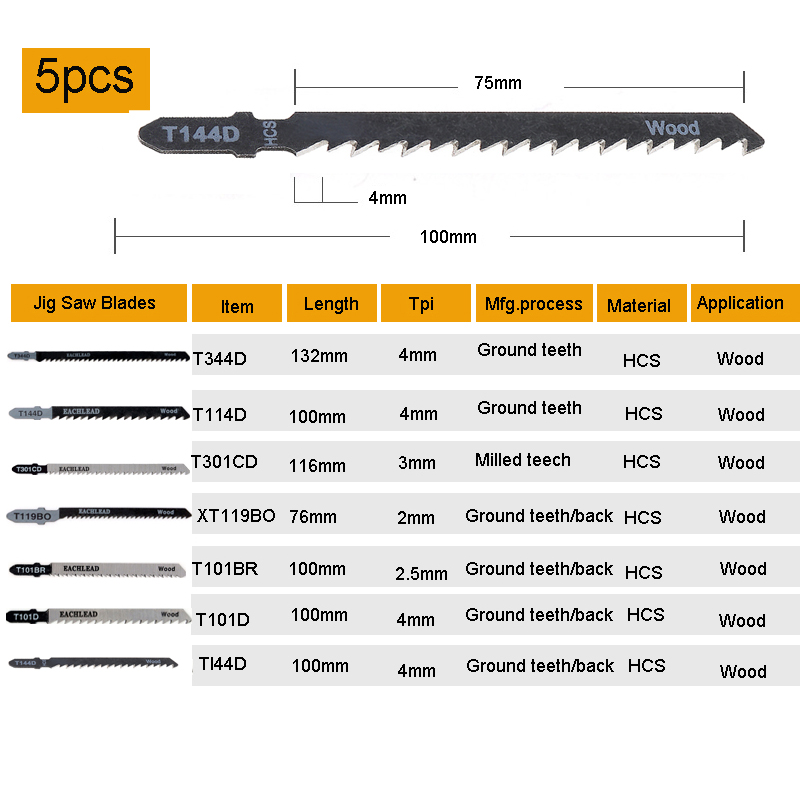 5pcs/set HCS 6T Jig Saw Blades for Fast Cutting Straight Cutting T101B/T101BR/T101D T119BO Jigsaw Blades