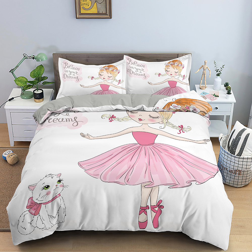 Girls Bedding Set for Baby Kids Children Crib Duvet Cover Set Pillowcase Princess Cartoon Blanket Quilt Cover Swan Dance Girls