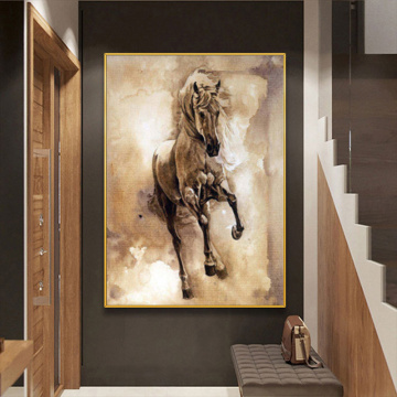 Abstract Vintage Yellow Horse Animal Oil Painting Canvas Painting Cuadros Wall Art for Living Room Home Decor (No Frame)