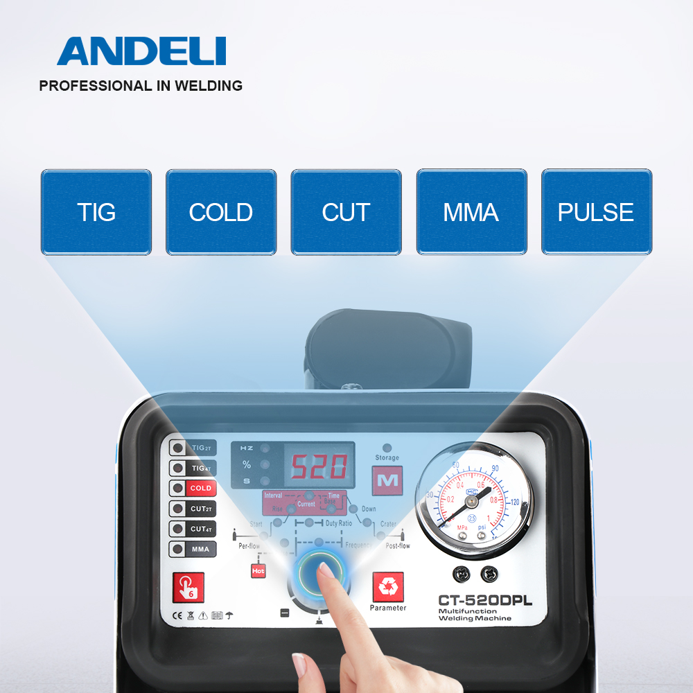 ANDELI Smart Portable Single Phase Multifunctional Welding Machine CT-520DPL 5 in 1 with CUT/MMA/COLD/PULSE/TIG Welding machine