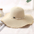 summer new M letter Flower Beads Seaeside sun hats for women summer large brimmed straw hat folding beach girls sun hats