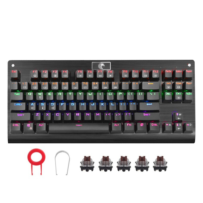 Z-77 87 key mechanical keyboard LED multicolor backlit metal Outemu switch for professional games and typists (black, white)