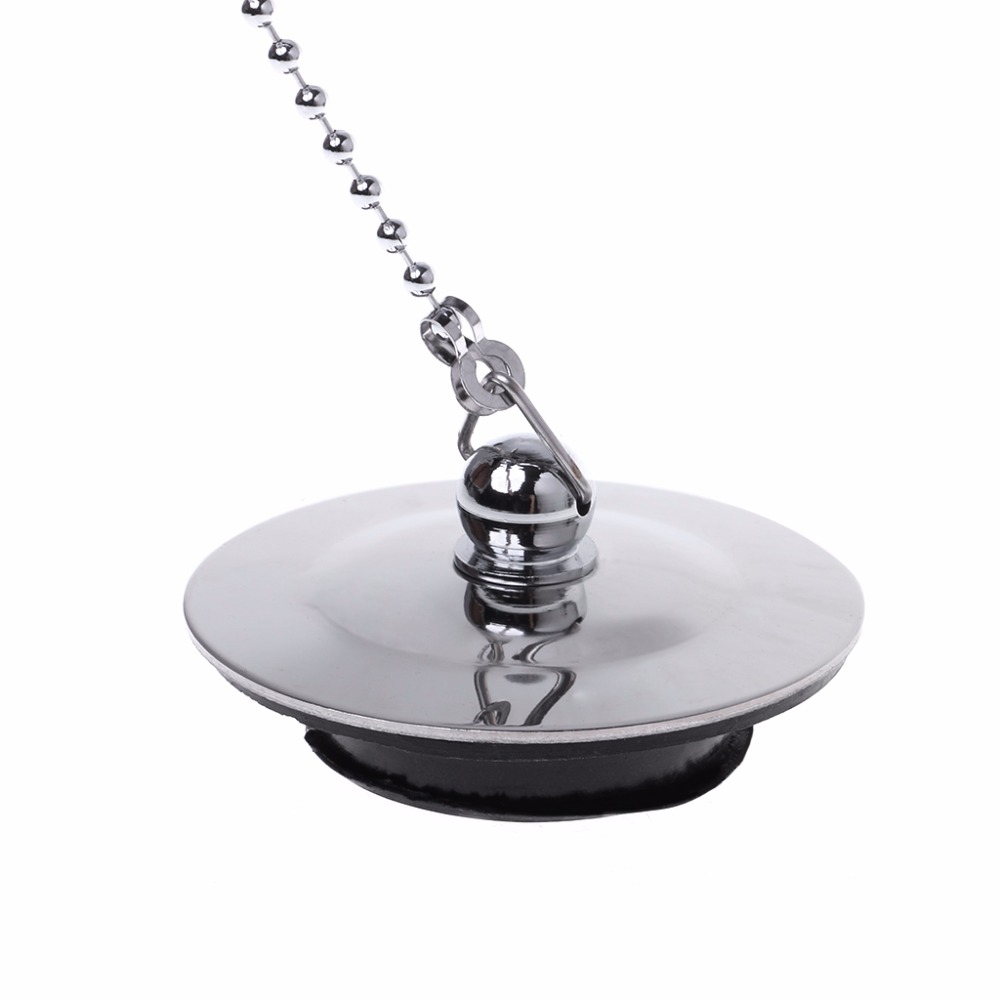 Bathtub Drain Plug With Chain Sink Basin Water Stopper For Bathroom Kitchen Chrome Plated