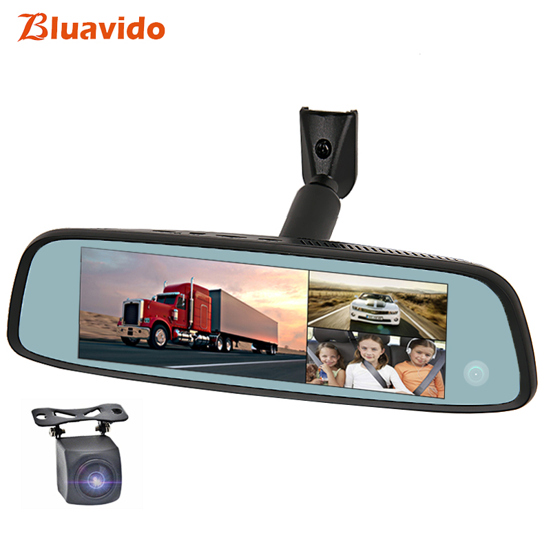 Bluavido 3 Cameras 4G Android 8" IPS car mirror video recorder GPS ADAS 2G RAM 32G ROM FHD 1080P Dashcam Rear view Mirror DVR