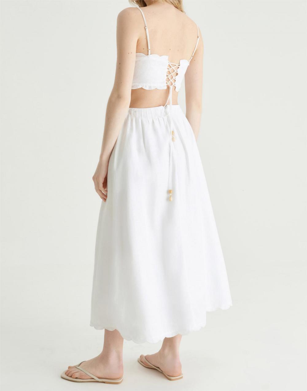 Open Back Tied Linen Suspender Skirt