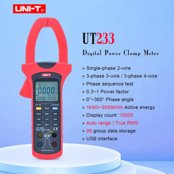 UNI-T UT233 handheld power and harmonics clamp meters,voltage/ current/active/reactive power/power factor/phase angle test