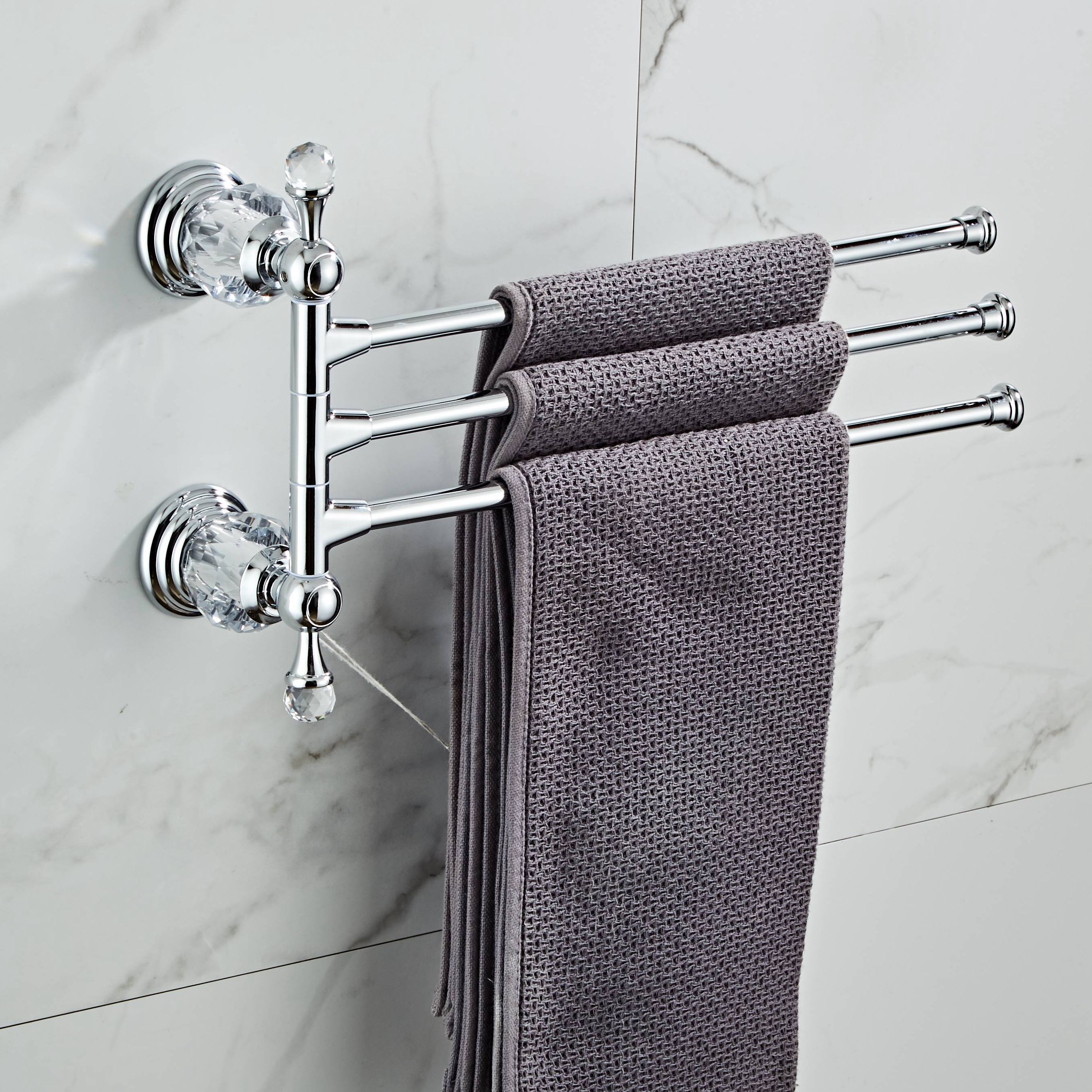 Bathroom Movable Towel Holder Crystal Gold Bath Towel Rack 4 Layer Chrome Towel Bar Bathroom Hardware EL7024DH