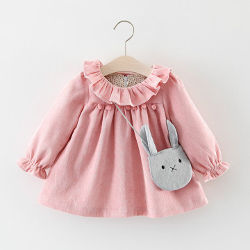 Melario Newborn Baby Dress Autumn Long Sleeve Girls Drees Solid Cotton Sweet Princess Dresses with Cute Bag Costume