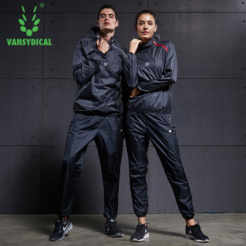 Vansydical Sports Sauna Suit Women Men Gym Clothing Running Set Fitness Workout Jogging Lose Weight Sweating Sportswear Lovers