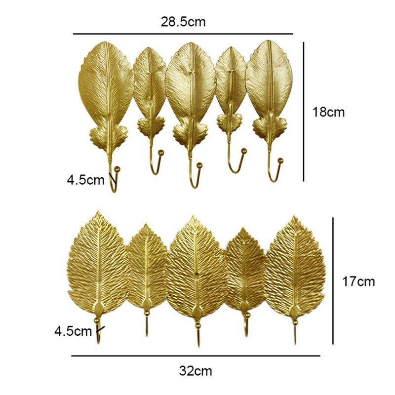 Nordic Leaf Shape Hook Creative Golden Coat Rack Adhesive Holder Wall Coat Key Hanger Free-Hole Home Wall Hanging Decoration