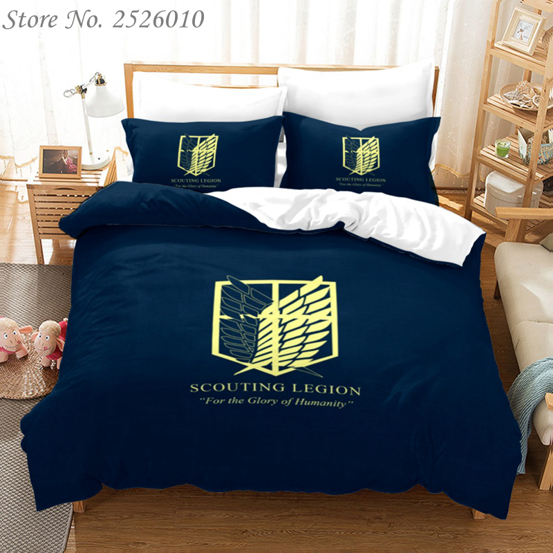 Anime 3D Attack on Titan Printed Bedding Set King Duvet Cover Pillow Case Comforter Cover Adult Kids Bedclothes Bed Linens 02