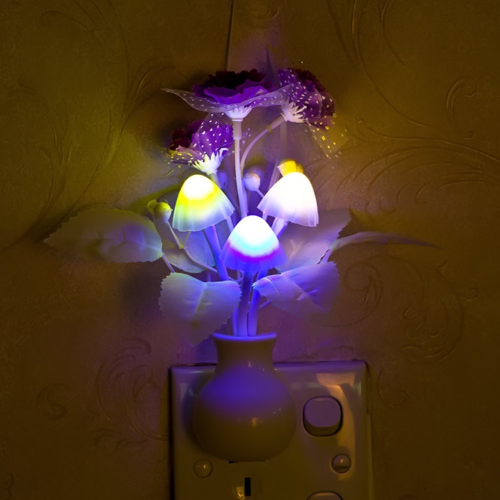 Dark automatic bright US plug LED Novelty light Mushroom Lilac Flower light sensor night lamp Home decoration Romantic light