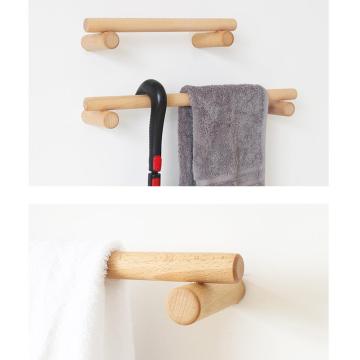 Solid Wood Towel Rack Bathroom Kitchen Organizer Shelf Wooden Towel Bar Adhesive/Screw Mounted Towel Holder