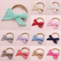 New Baby Toddler Cotton Linen Nylon Bow Headband Solid Color Seamless Kids Top Bows Elastic Hair Bands Headwrap Hair Accessories
