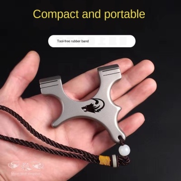 304 Stainless Steel Crooked Handle Slingshot Mini Portable Ultra-Stretch Card Clip Flat Leather Pocket Slingshot Bow and Arrow