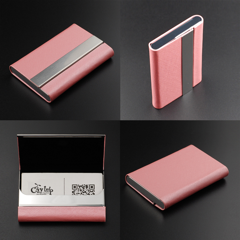 Luxury PU Leather Business Card Holder with Magnetic Buckle Slim Pocket Name Card Holder Stainless Steel Credit Card ID Case